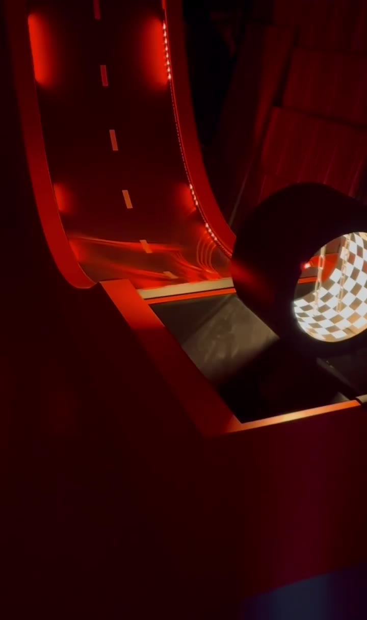 Hand-built red arcade installation